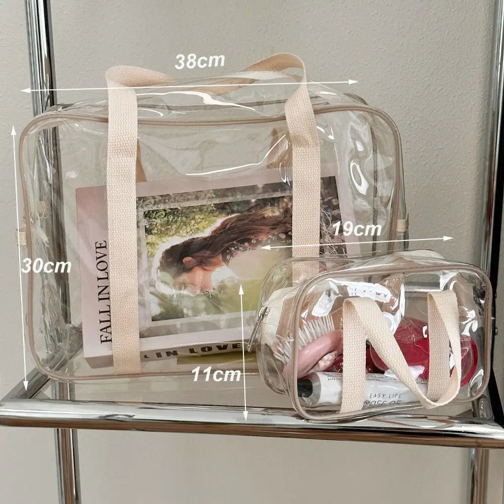 Portable PVC Transparent Handbag Large Capacity Waterproof Jelly Bag Zipper Travel Tote Bag