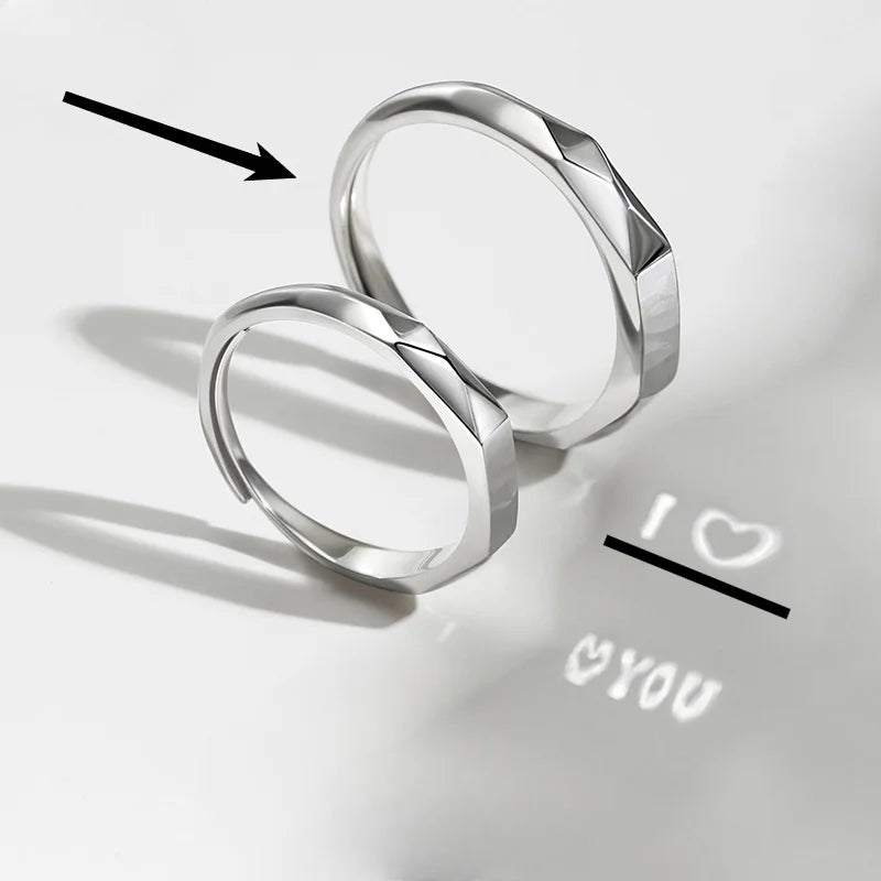 Silver 925 Rings Light Reflect Show Love Shadow Cast Sculpted Overlap Open Adjustable Wedding Engagement Couple Jewelry Bride