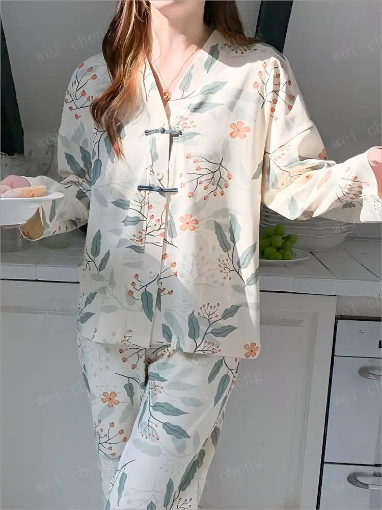 Women Pajamas Set Cotton Home Clothes Women Set Korean Style Ladys Women\'s Pajamas Robes Sleepwear Two Piece Pyjama Pour Femme