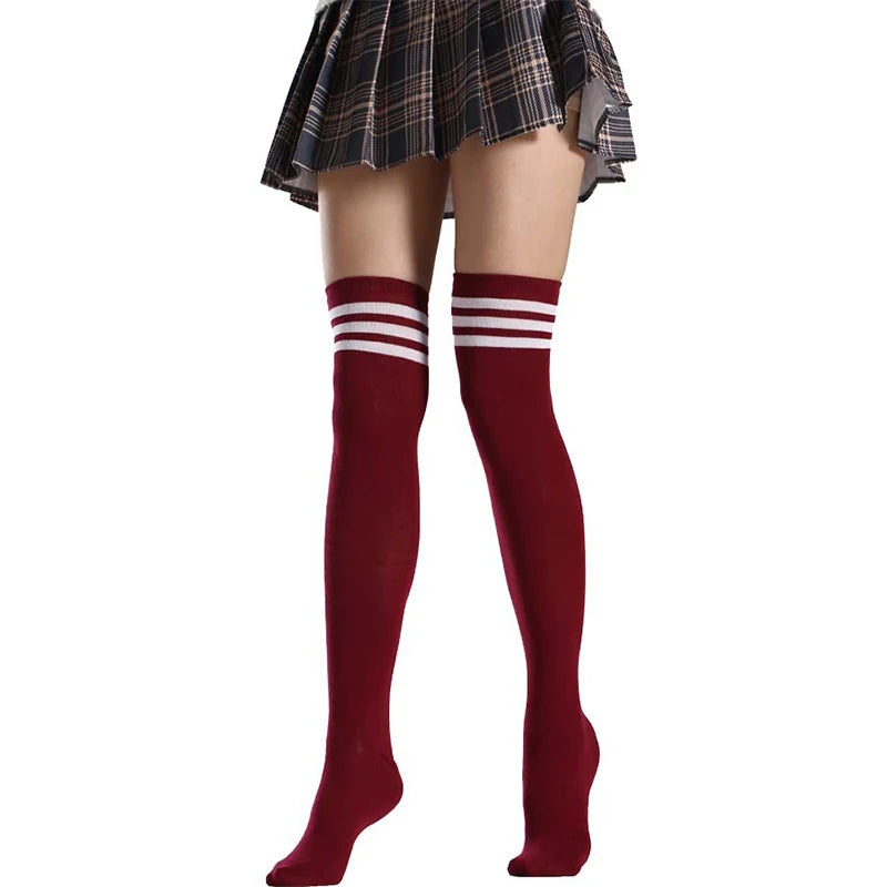 JK Woman Cosplay Stockings White Red Blue Strips Lolita Long Socks Over Knee Thigh High Socks Women Compression Socks