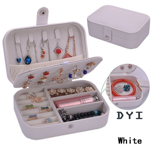 Simple Girl Earrings Plate Portable Leather Necklace Ring Multi Function Jewelry Storage Box