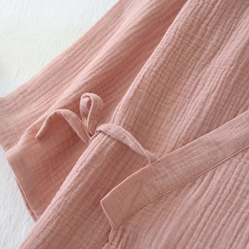 spring and summer new 100% cotton crepe ladies thin nightgown men bathrobe robe home service pajamas