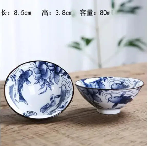 6 sets Chinese ceramic cups fish cups blue and white  teapot small porcelain tea bowl tea cup teaset accessories drink Drinkware