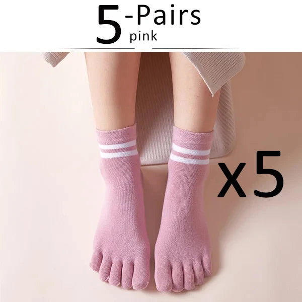 5 Pairs Spring Ankle Toes Socks Woman Girl Cotton Striped Solid Breathable Soft Elastic Invisible Socks 5 Finger Socks Harajuku