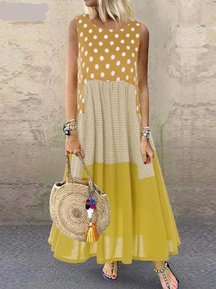 Women's Bohemian Ruffle Sundress 2025 Summer Sleeveless Floral Printed Maxi Long Dress Casual Loose Party
