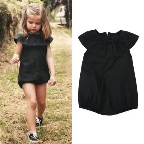 0-5Y Summer Causal Pretty Infant Kids Baby Girls Romper Short Sleeve Solid Black Cotton Jumpsuits Romper Girls Clothes