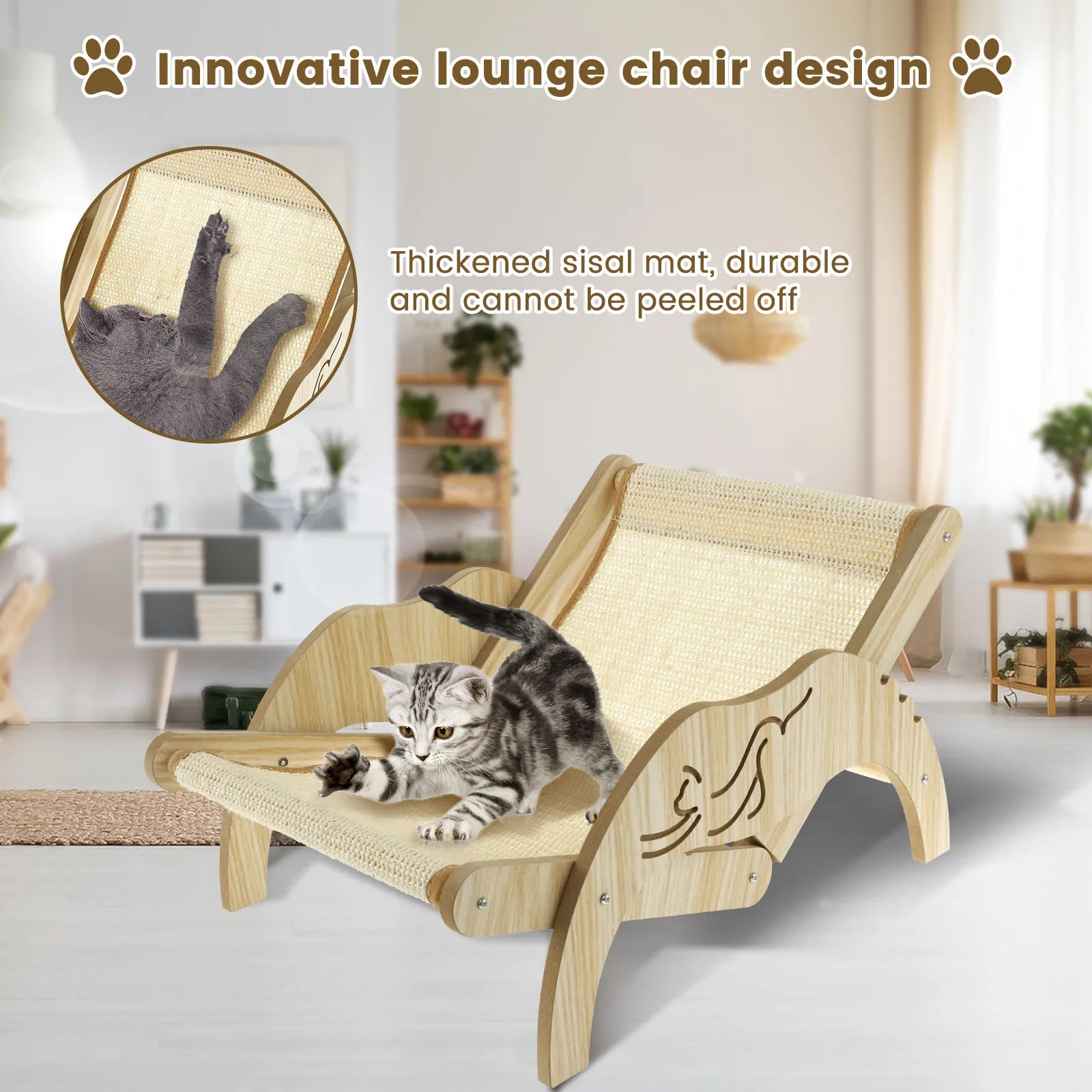 Cat Hammock Bed Adjustable Elevated Pet Wooden Chair Detachable Sisal Scratcher Height Lounge Small Dog Steel Bed