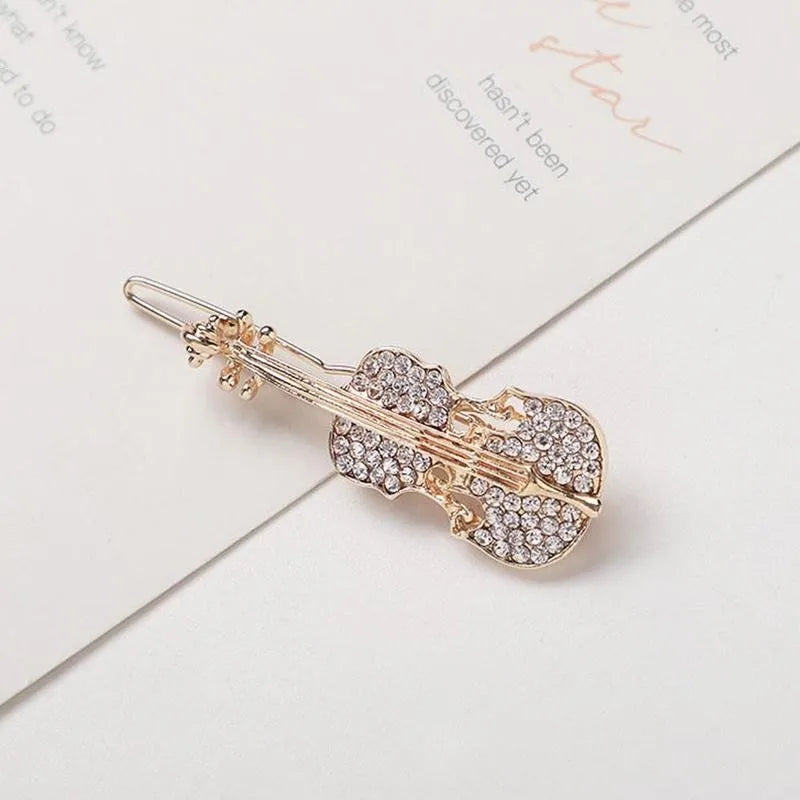 Rhinestone Crystal Violin Hairpin Hair Clip Cute Headwear Barrette Fashion Design Women Hair Accessories