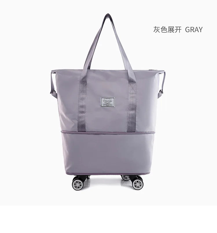 Foldable Storage Bag with Wheels Expandable Portable Luggage Bags Outdoor Travel Rolling Pack Large Capacity Woman Shopping Bag