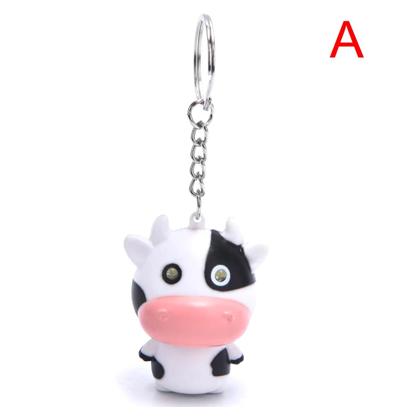 LED Audible Light-emitting Cow Keychain Charm Mini Torch Children's Toy Animal Key Ring Creative Mobile Phone Case Accessory