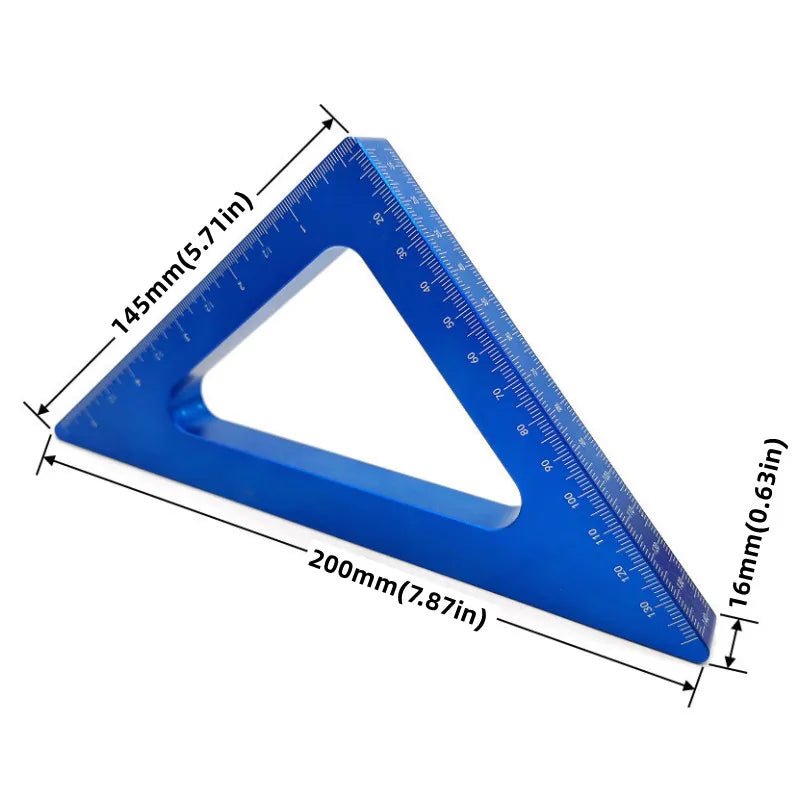 45 Degree Aluminum Alloy Angle Ruler Imperial and Metric Triangle Ruler Carpenter's Workshop Woodworking Square Measuring Tools