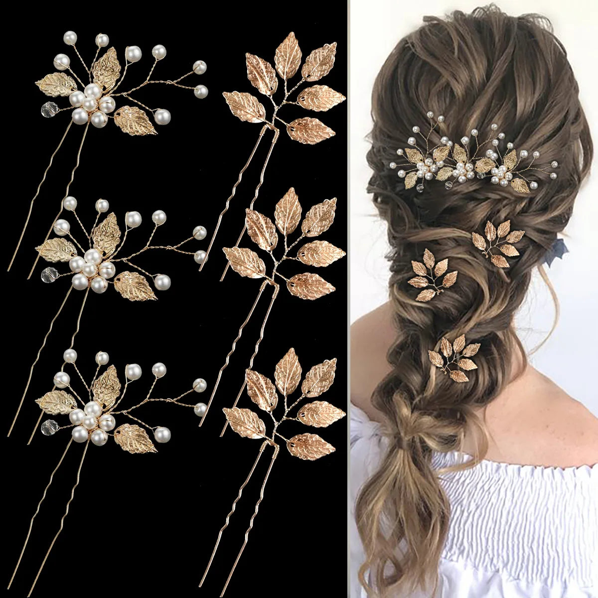 Pearl Flower Hairpin Side Comb Sets Wedding Hair Accessories Leaf Shaped Tiaras Bride Insert Hair Clip Jewelry Fashion Headwear