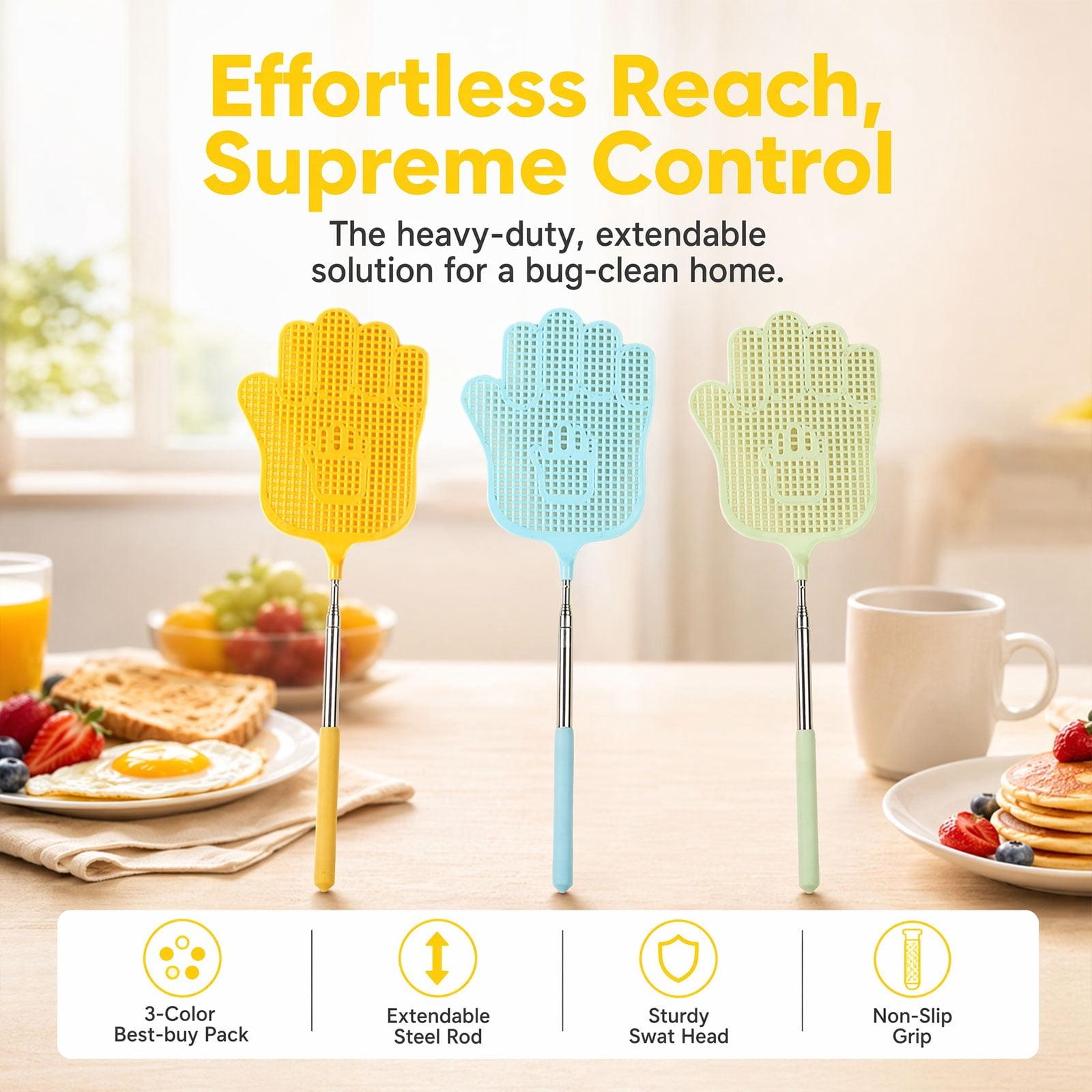 Telescopic Fly Swatters, Durable Plastic Fly Swatter Heavy Duty Set, Flyswatter with Stainless Steel Handle for Indoor Outdoor Classroom