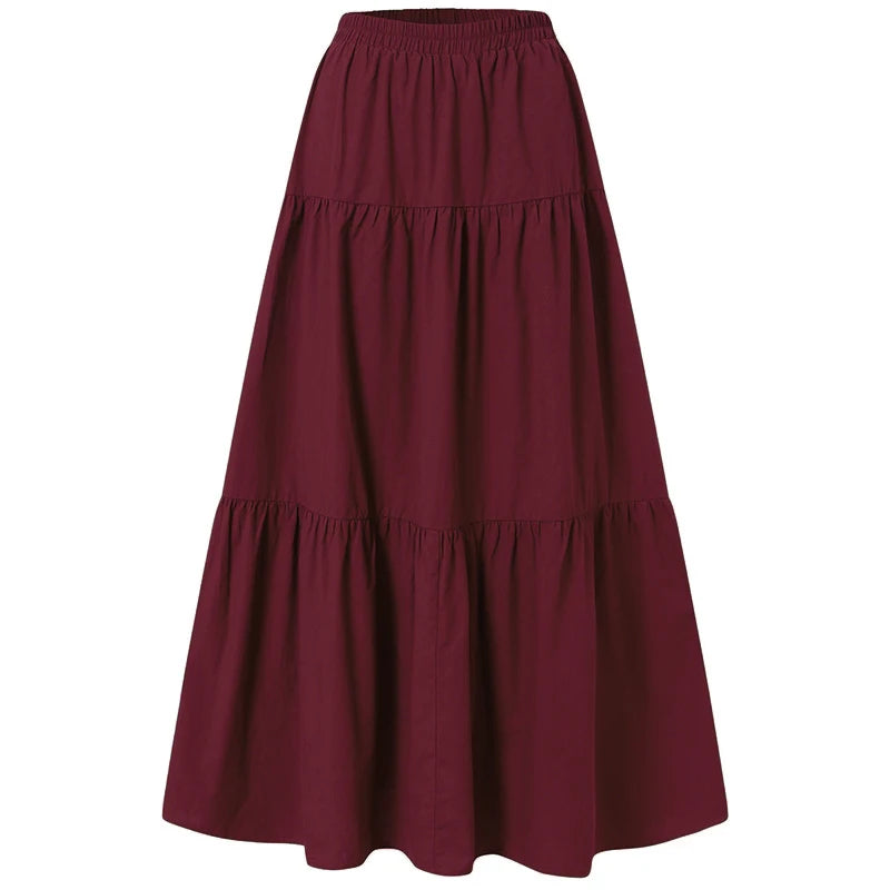 Y2K Aesthetic Fairycore Vintage Pleated Skirt Korean Fashion Harajuku Grunge High Waist Long Skirt Retro Ramie Cotton Clothes