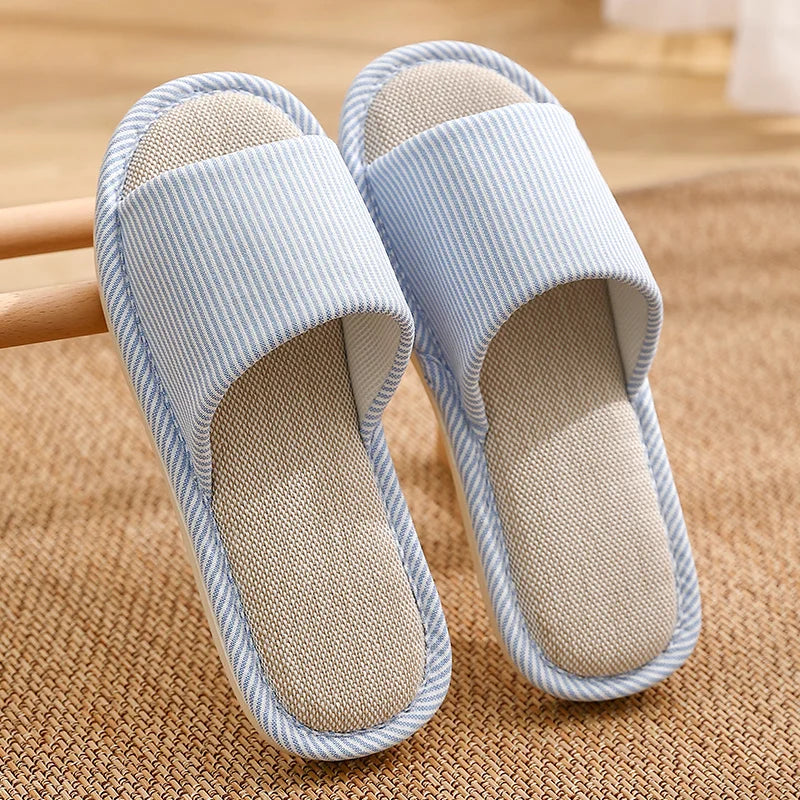 Linen Slippers Women Men Couples Home Non Slip Slides Breathable Shoes Casual House Bedroom Comfortable Cotton Hemp Flats