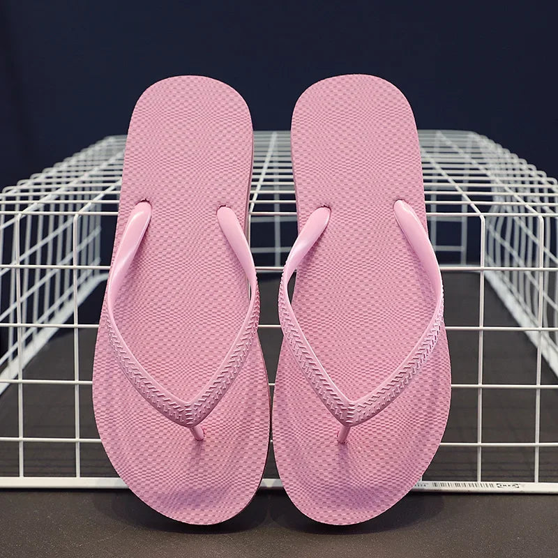 2023 New Women Summer Beach Slippers Solid Color Non-slip Couple Leisure Outdoor Women Flip Flops Breathable Beach Sandals Women