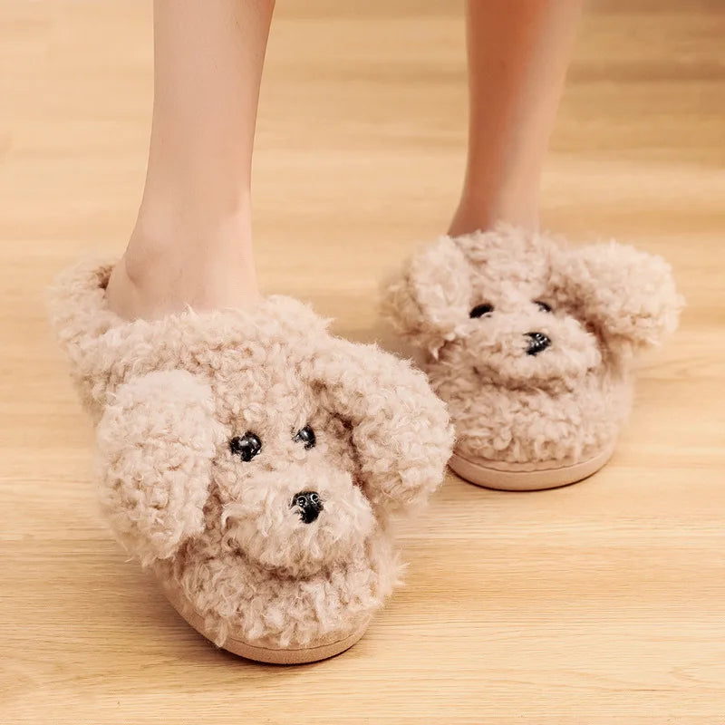 Pallene Short Fur Slippers For Women 2023 Winter Warm Furry Cozy Cotton Shoes For Home Indoor Cute Dog Couples Antiskid Slippers