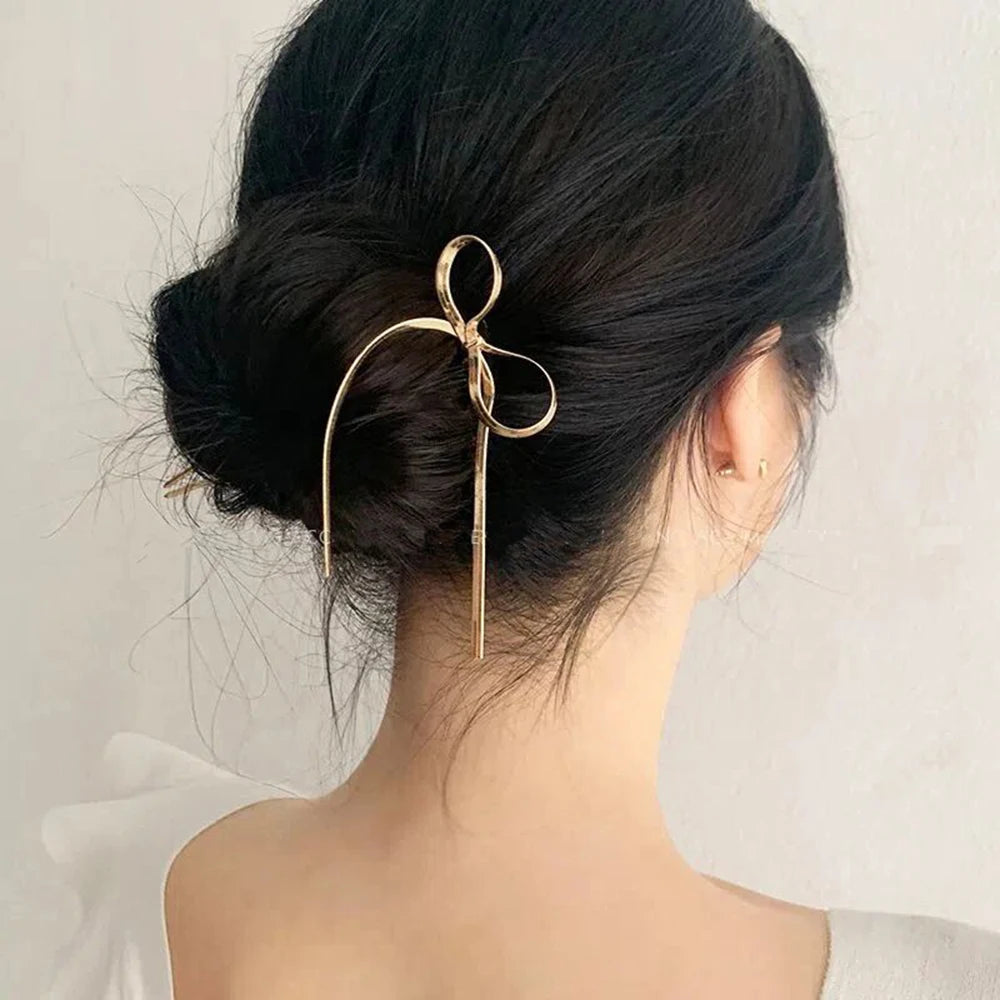 Fashion Metal Hair Sticks Fork Hairpin Elegant Women Hair Clip Pins U Shape Girls Hairpins Hair Bun Maker Headwear Accessories