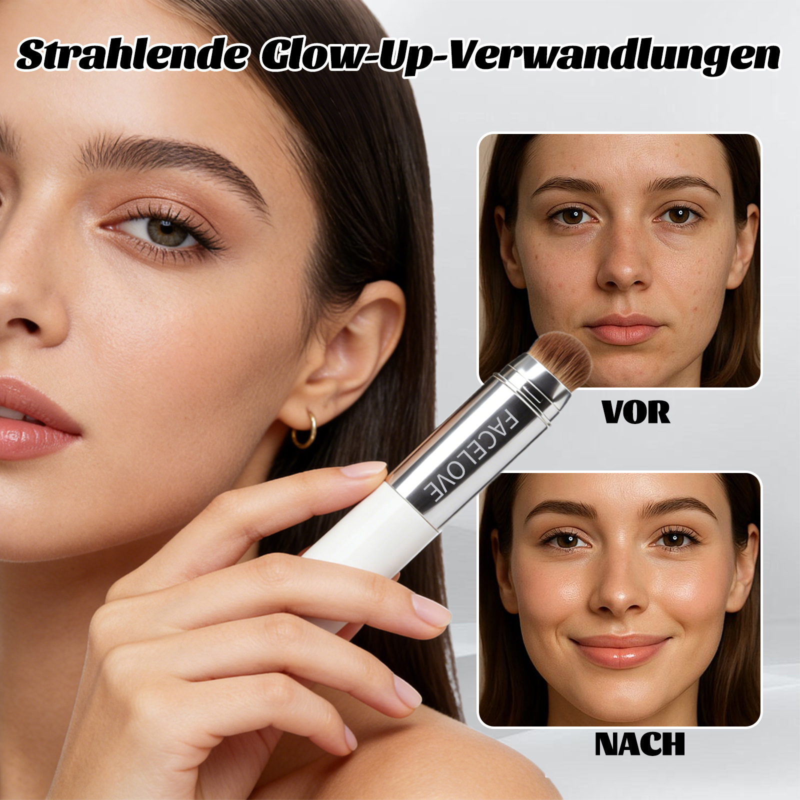 Facelove Foundation Stick mit Pinsel, 2026 Facelove Veränderbares Foundation-duo mit lsf 15, 12 Stunden Halt und Natürlicher, Feuchtigkeitsspendender, Lang Anhaltender für Alle Hauttypen