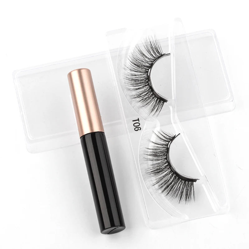 Magnetic Eyelashes Set 1/2/3 Pairs Natural Long False Eyelashes Soft Mink Lashes Waterproof Liquid Eyeliner Tweezer Makeup Tools
