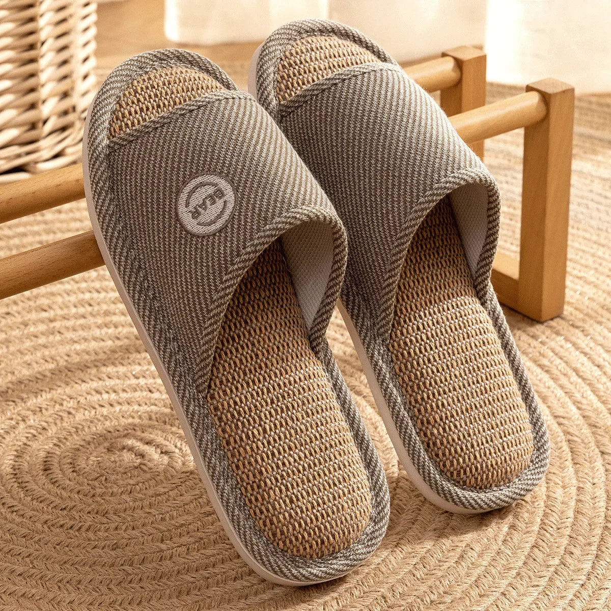 Linen Slippers Women Men Couples Home Non Slip Slides Breathable Shoes Casual House Bedroom Comfortable Cotton Hemp Flats