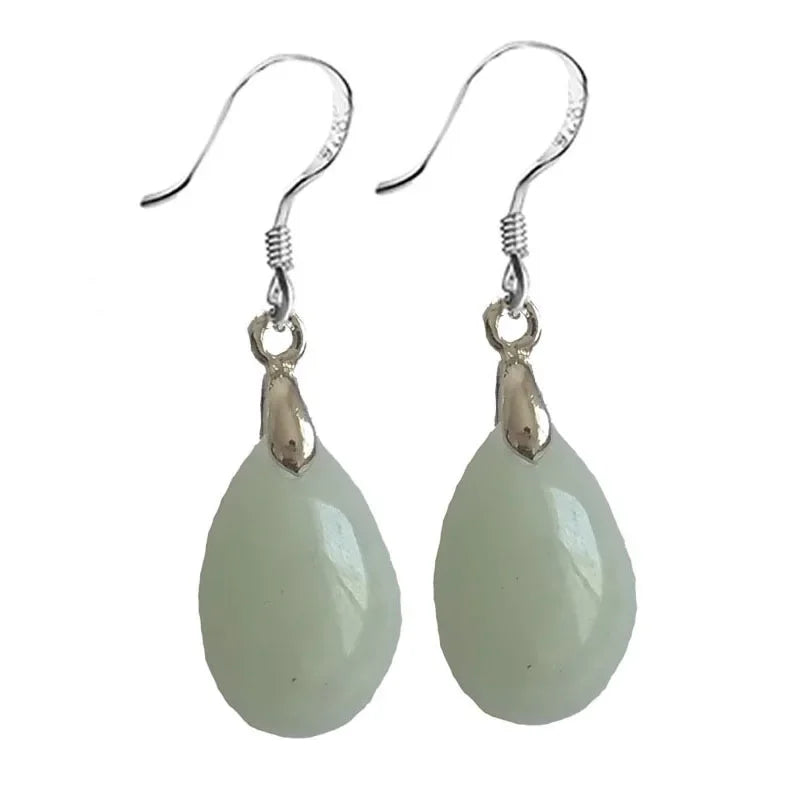 925 Silver Natural Emerald Gourd Love Water Drop Lotus Beads Earrings Charm Jewellery Accessories DIY Hand-Carved Woman Amulet