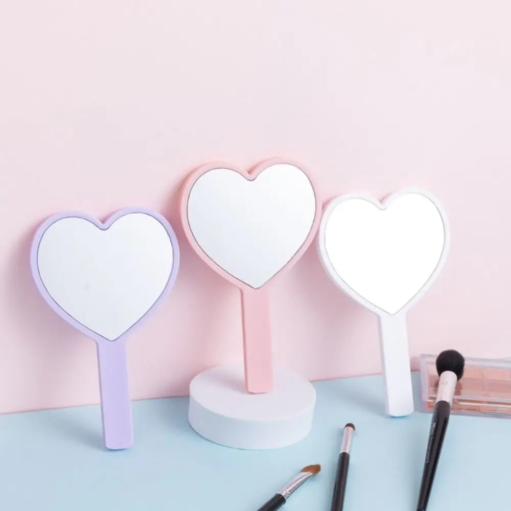 Carry Around Cute Heart Handle Mirror Compact Personalized Love Makeup Mirror Sweet High Definition Vanity Mirror Dressing