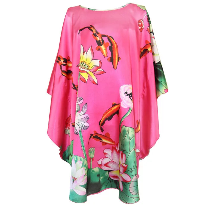 Sexy Female Silk Rayon Robe Bath Gown Nightgown Summer Casual Home Dress Printed Loose Sleepwear Plus Size Nightwear Bathrobe