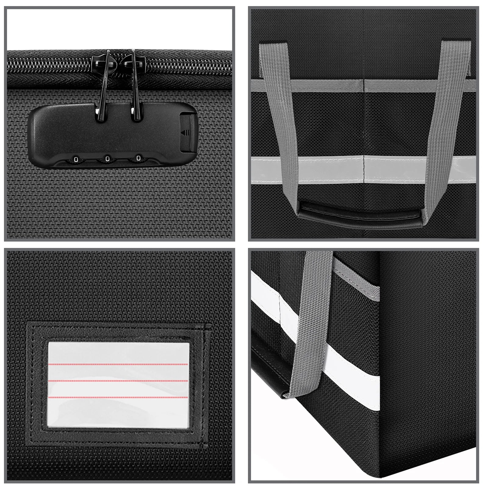 Fireproof Waterproof File Organizer Large Capacity Black Foldable Storage Box with Handle Zipper Combination Lock