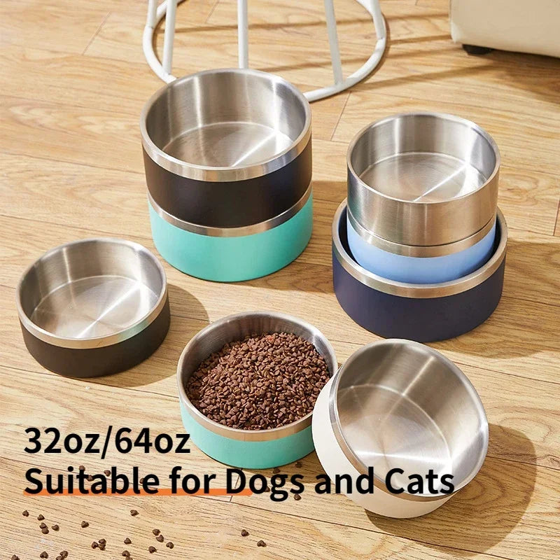 42oz Stainless Steel Round Dogl Cat Bowl Double Vacuum Feeding Pet Bowl Large Capacity Dog Food Water Bowl Dog Accessories Puppy