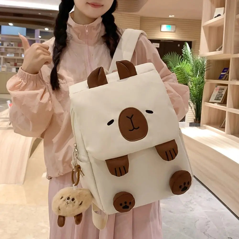 Large Capacity Capybara Plush Backpack School Bag Animal Capybara Shoulder Bag Stuffed Doll Storage Bag Cartoon Backpack School