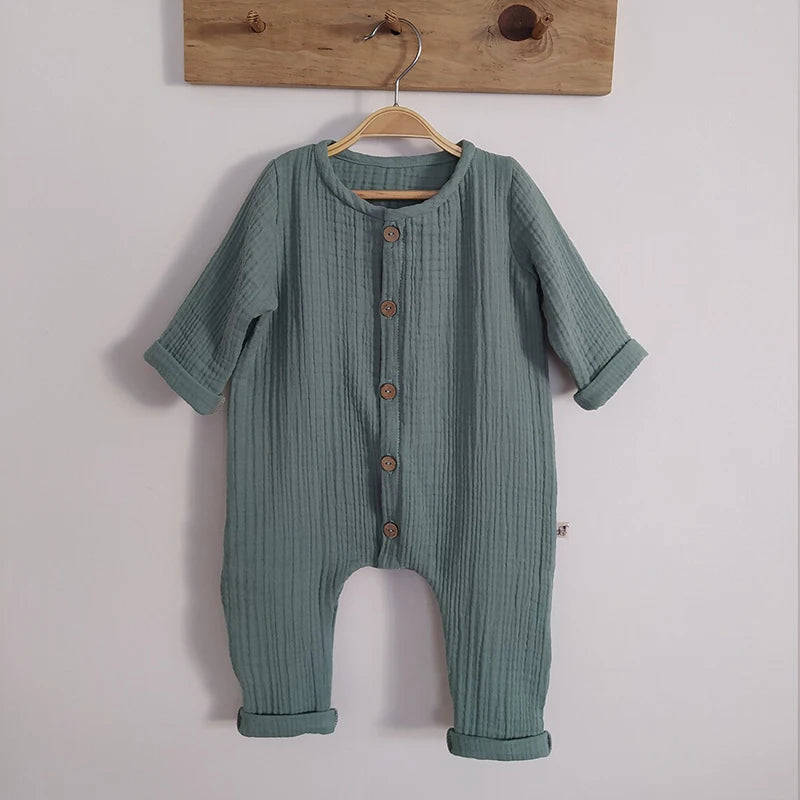 Newborn Baby Clothing Autumn Long Sleeve Organic Cotton Muslin Baby Rompers Baby One Piece Unisex Button Bodysuits For Unisex