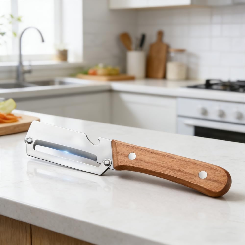 2026 Multifunktionaler Gemüseschäler, 2 in 1 Sparschäler mit Holzgriff und Ergonomischem Holzgriff – Müheloses Schälen von Kartoffeln, Äpfeln, Karotten