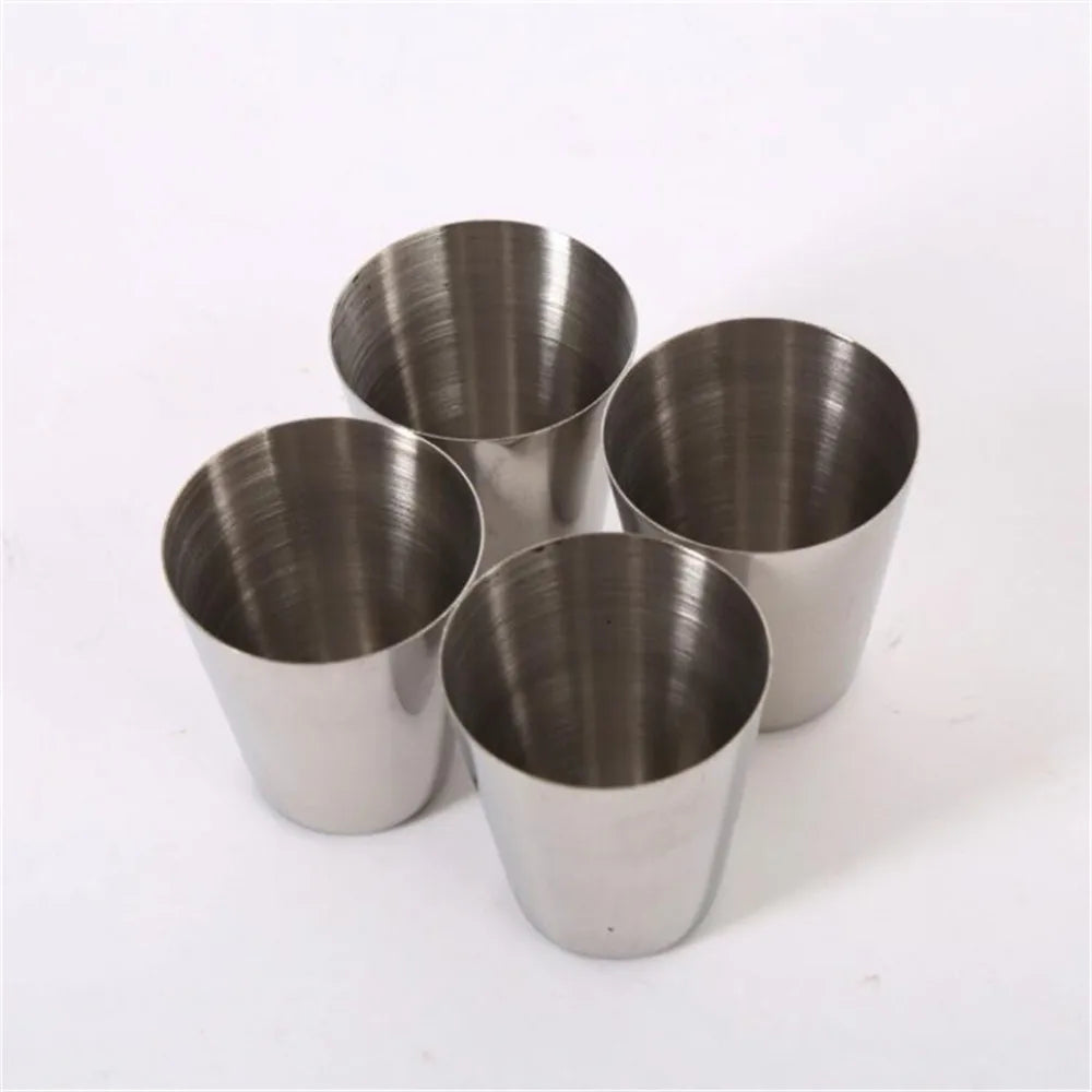 &4Pcs/set Polished 30ML Mini Stainless Steel Shot Glass Cup Wine Drinking Glasses With Leather Cover Bag For Home Kitchen Bar