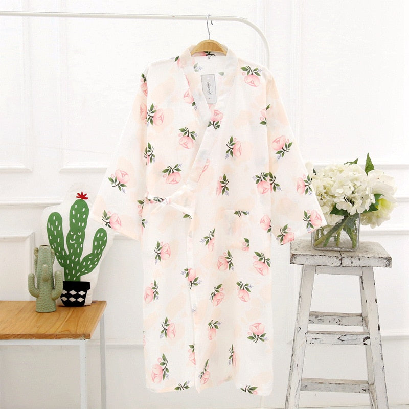 pajamas summer new 100% cotton gauze pajamas nightgown ladies SPA yukata homewear long pajamas women