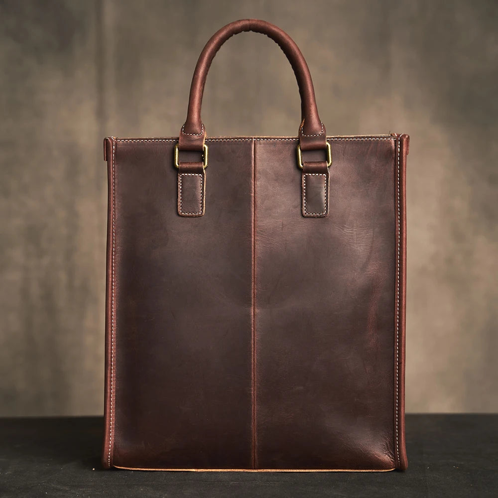 Genuine Leather Handbag Vintage Large-Capacity Briefcase Business Man Cowhide Briefcase Leather Business Trip Computer Bag