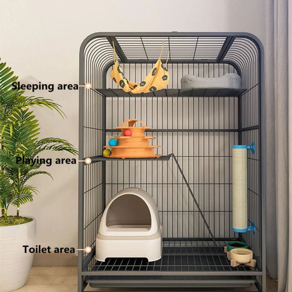 Stainless Steel Pet Villa Modern Iron Mesh Cat Cage Indoor Double Layer Dog House Large Space Free Space Pulley Cat Cages Indoor