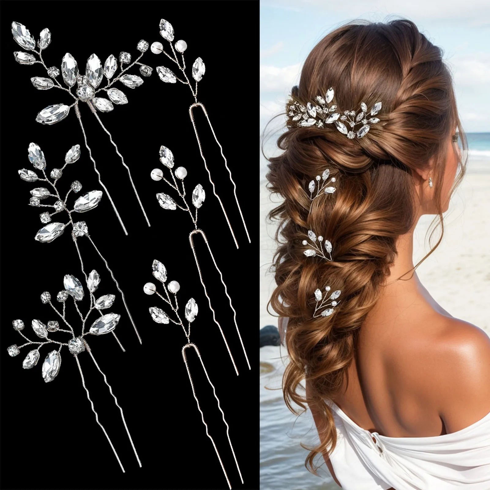 Pearl Flower Hairpin Side Comb Sets Wedding Hair Accessories Leaf Shaped Tiaras Bride Insert Hair Clip Jewelry Fashion Headwear