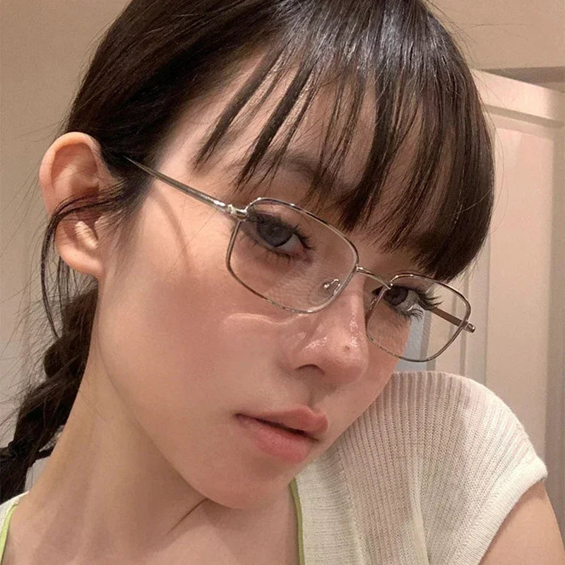 Y2K Harajuku Small Square Frame Glasses Women Retro Metal Eyeglasses Clear Reading Spectacle Blue Light Blocking Eyewear