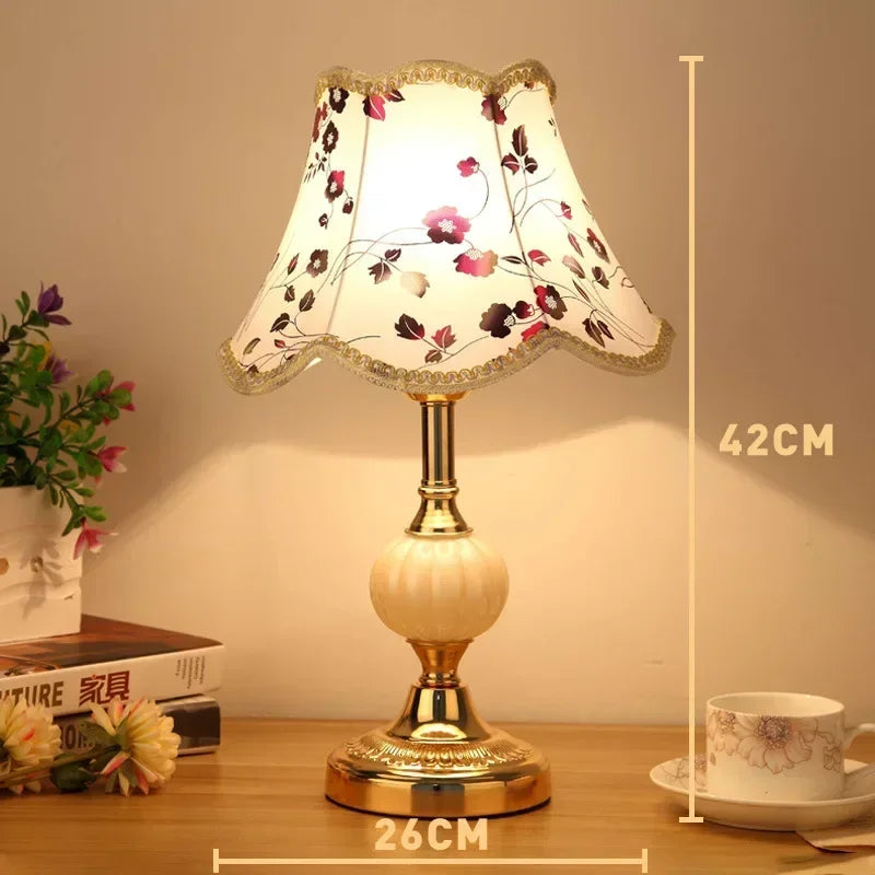 European Style Simple Glass Desk Lamp Retro Classic Bedroom Bedside Lamps Wrought Iron Iron Fabric System Table Light Luxury