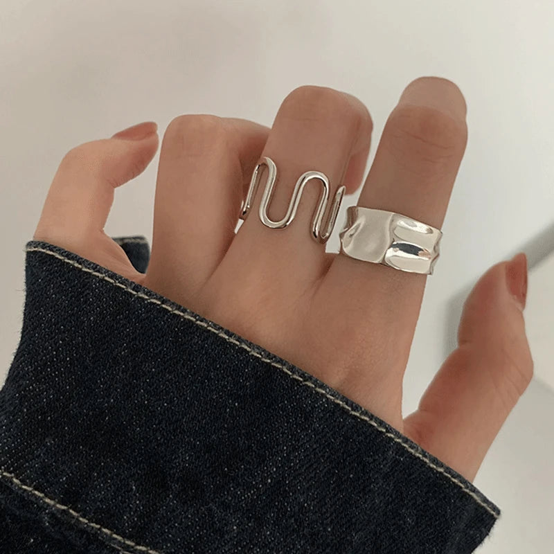 S925 Sterling Silver Rings for Women Fashion Retro Geometry Hiphop Jewelry Adjustable Opening Unisex Rings Accessories Wholesale