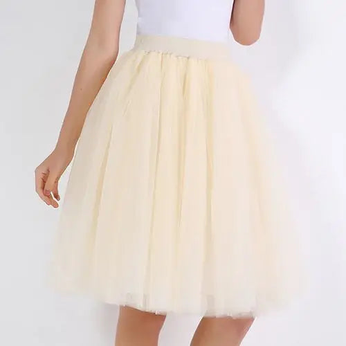 Quality 5 Layers Fashion Tulle Skirt Pleated Skirts Womens Lolita Petticoat Bridesmaids Midi Skirt
