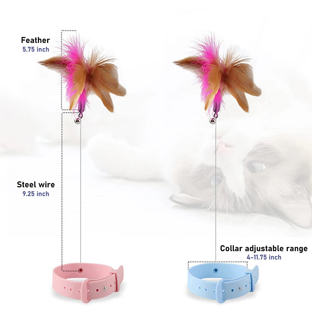 SWEETHOME PET Cat Teaser Stick Pet Collar With Bells Feather Bite-resistant Feather Fishing Rod For Indoor Cats SILICONE