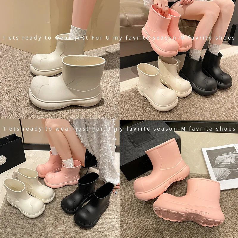 Fashionable Rain Boots for Women Mid-Calf Cute Outdoor Thick-Soled EVA Water-Proof Rain Shoes Simple and Versatile