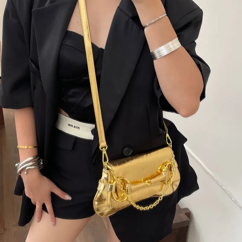 Chain Shoulder Underarm Gold Bags For Women Luxury Designer Handbag Purses 2024 New Fashion  Commuting Large Capacity Crossbody