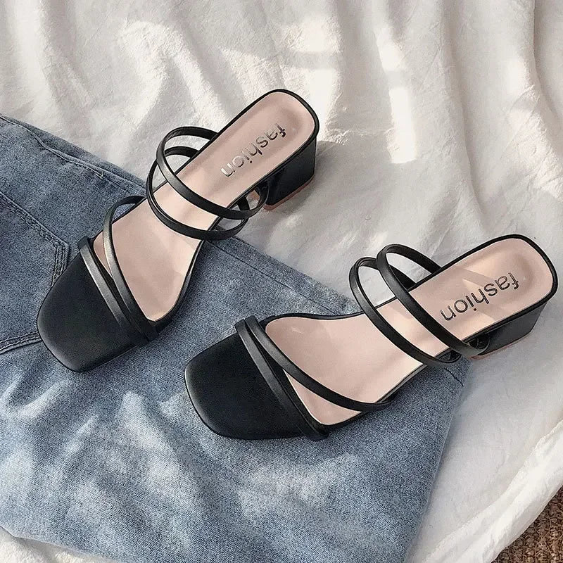 New Fashion Summer Female Sandals Sexy Ladies High Heels Square Open Toe Shoes Women Sandals for Women