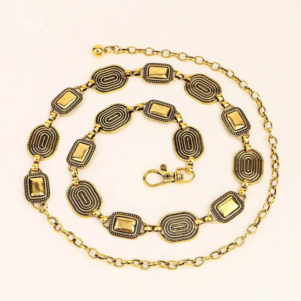 1 Pcs Old Gold Color Punk Hip Hop Metal Belts Waist Strap Thick Chain For Women