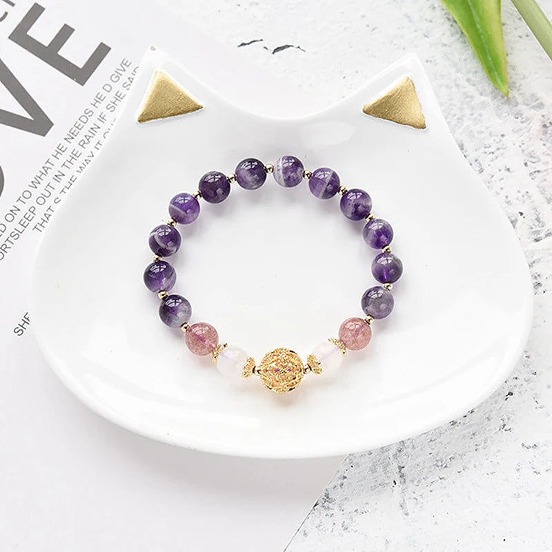 Ruifan Gold Hollowed-out Bead Natrual Amethyst