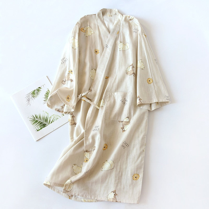 pajamas summer new 100% cotton gauze pajamas nightgown ladies SPA yukata homewear long pajamas women