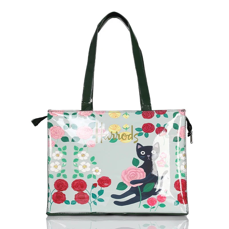 London Style PVC Reusable Shopping Purses Large Eco Friendly Flower Women's Tote Shopper Bag Summer Waterproof Beach Handbag